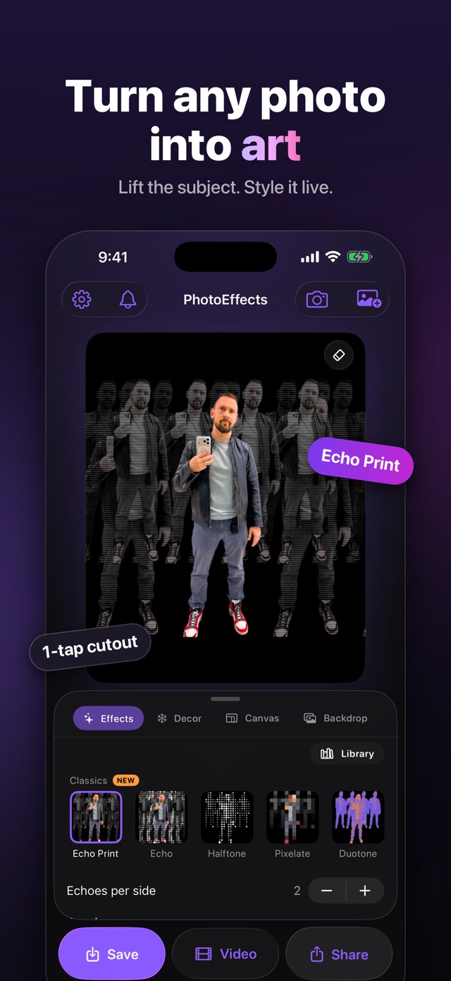 One-tap cutout with the Echo Print effect